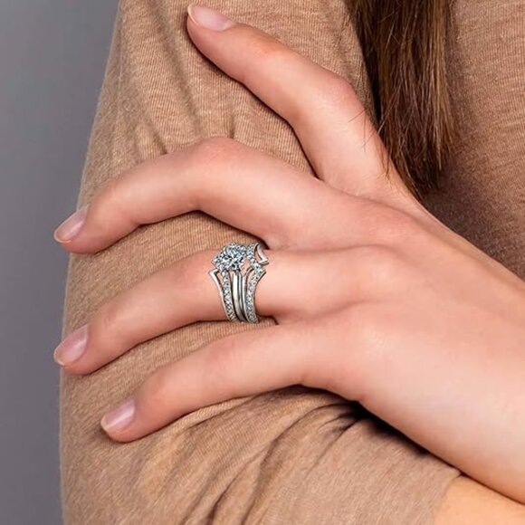 1.42 Carat 3PC Wedding Ring Set 925 Sterling Silver Moissanite Diamond Size 8 - Picture 5 of 6